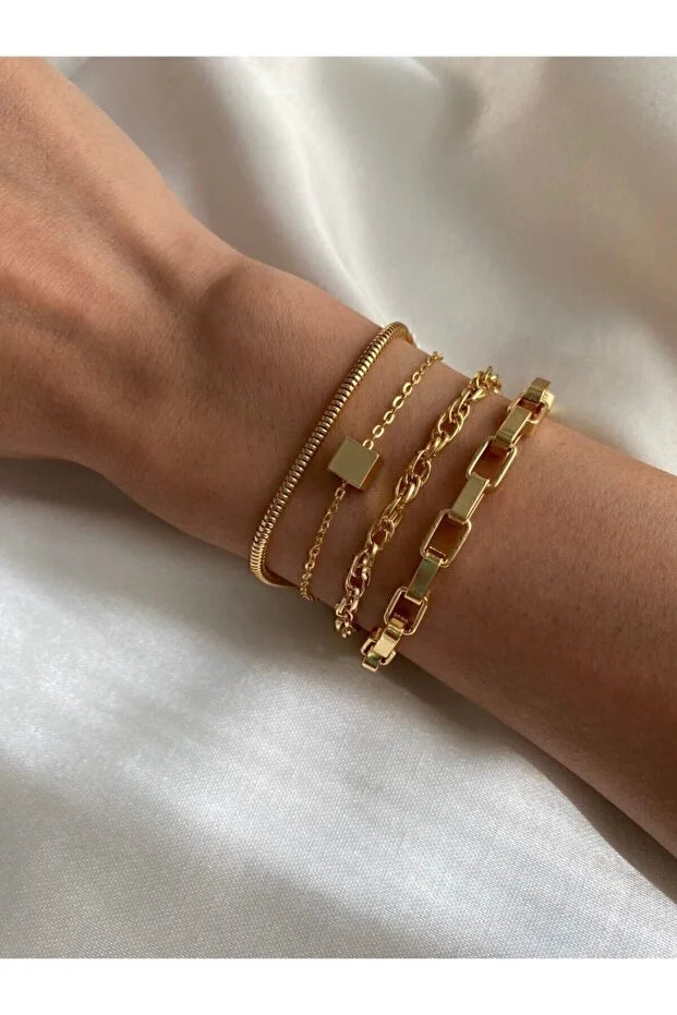 Cube Layered Bracelet Set Modern Stacked Bracelets for Women Jewelry