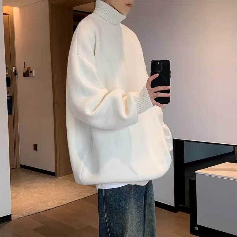 Sweater with High Collar Lazy Style Loose