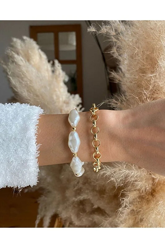 Chain and Pearl Bracelet Set Layered Elegant Jewelry for Women