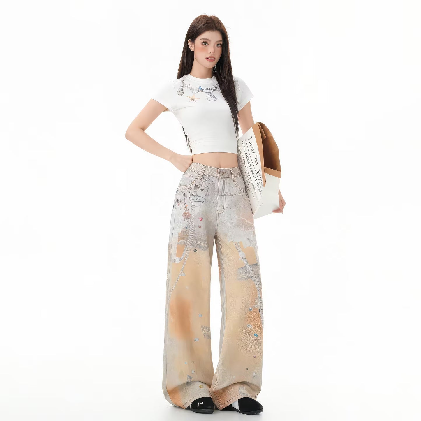 Graffiti Orange Jeans With 3D Print