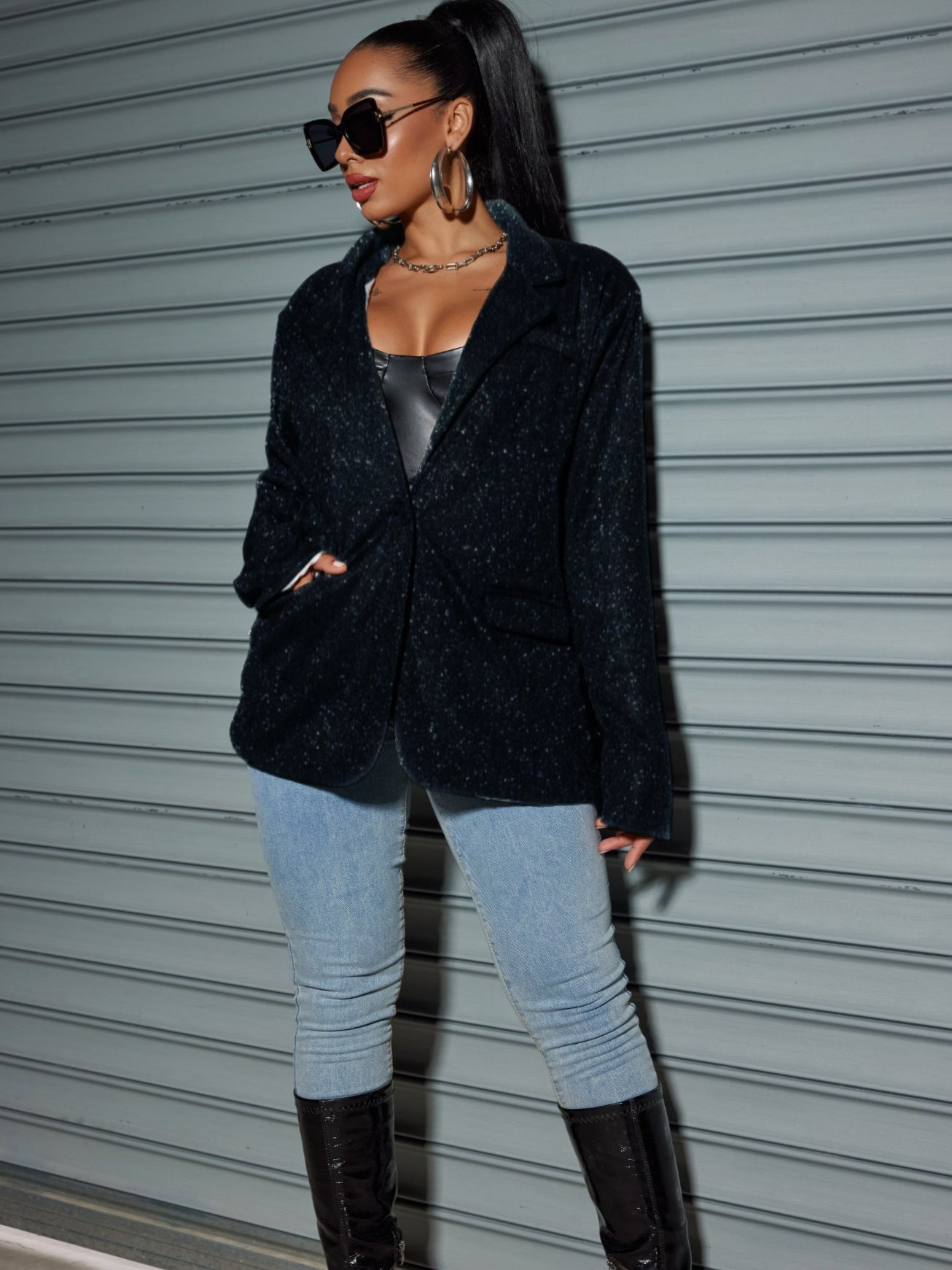 Oversized Sequin Cardigan Blazer