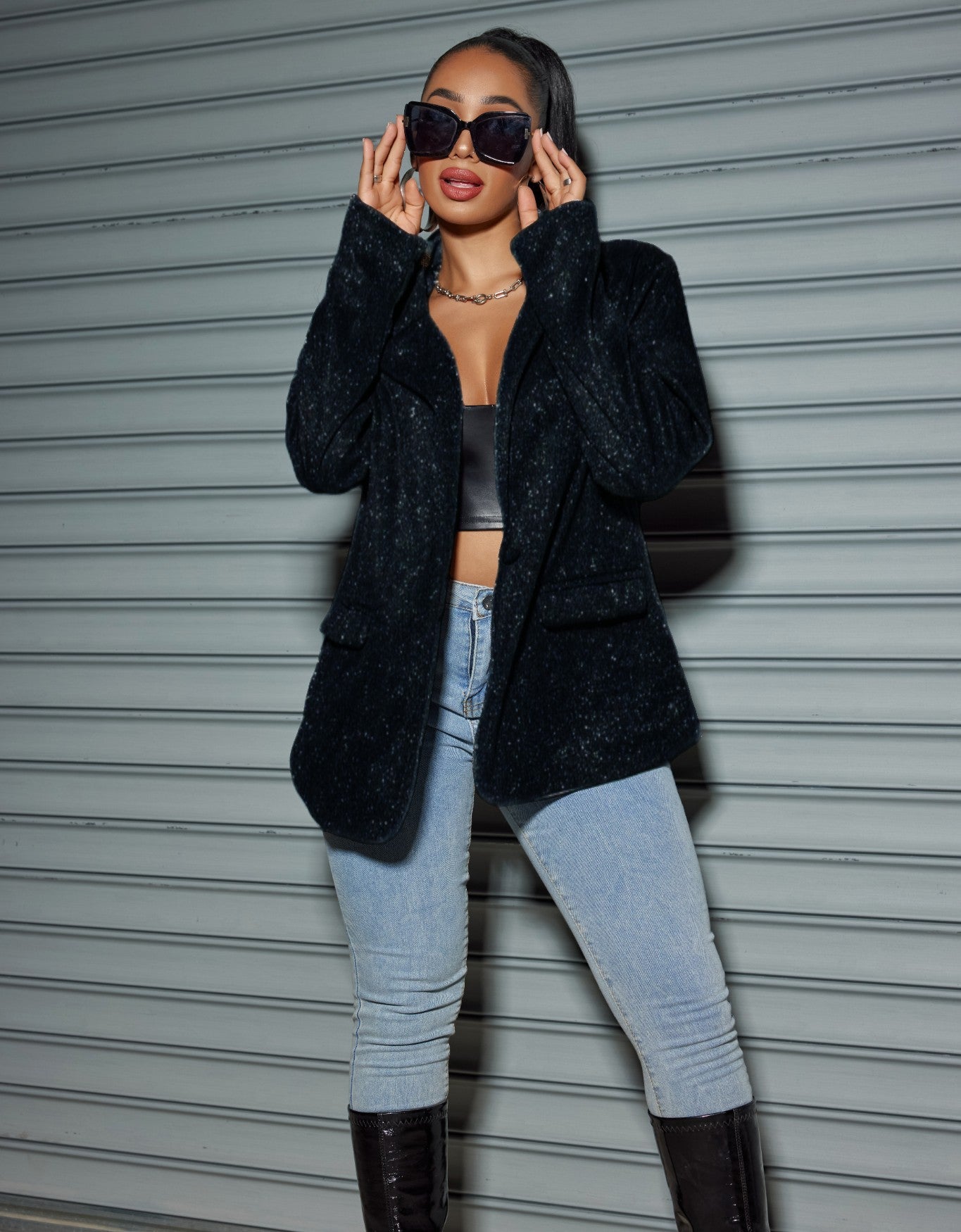 Oversized Sequin Cardigan Blazer