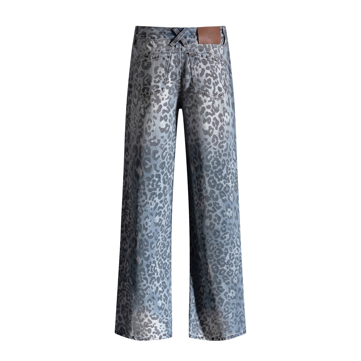 Wide-Leg Denim Pants With Leopard Print