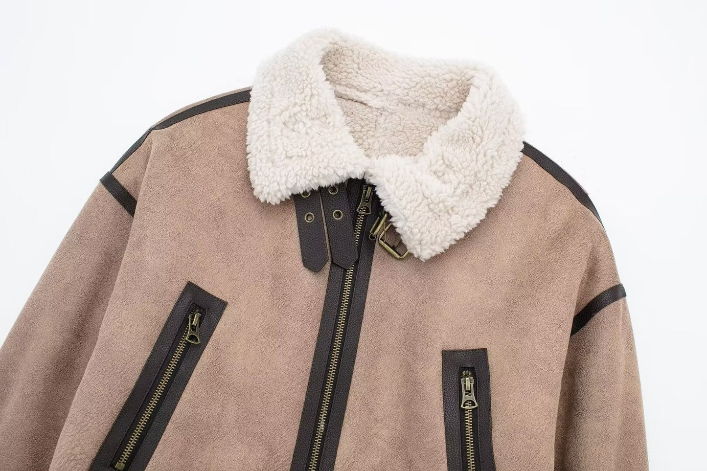 Women Retro Motorcycle Style Short Fur Jacket