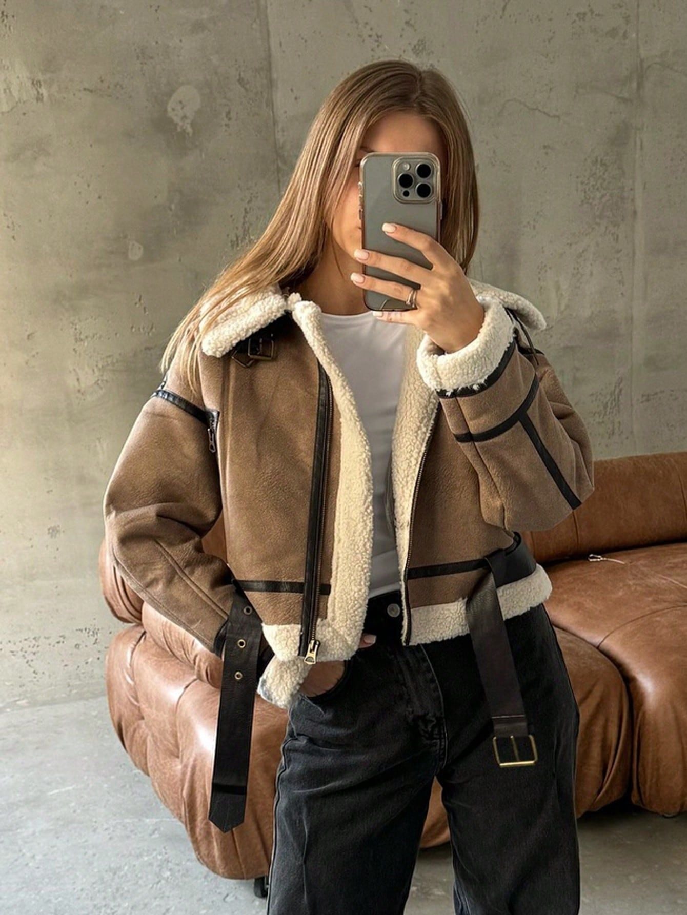 Women Retro Motorcycle Style Short Fur Jacket