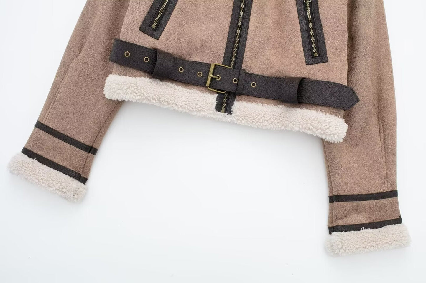 Women Retro Motorcycle Style Short Fur Jacket